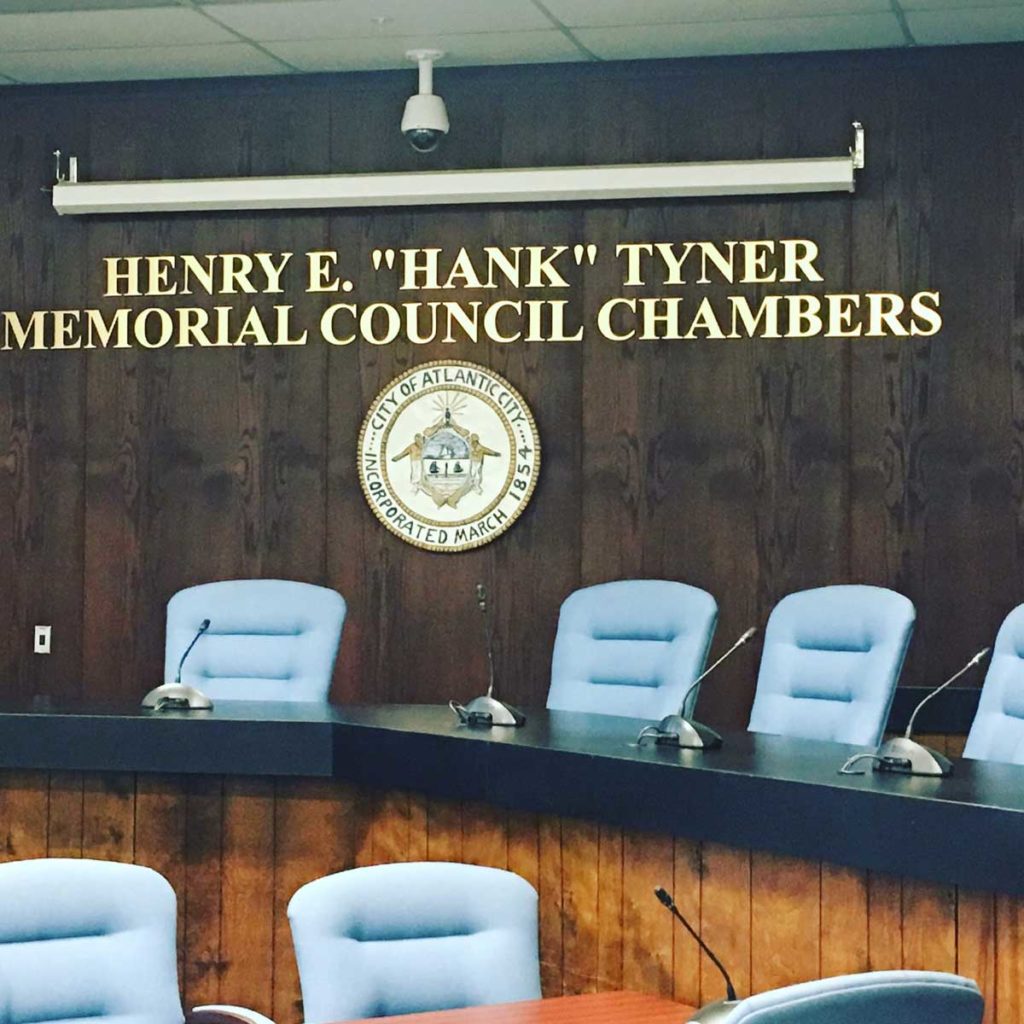 Photo of Henry E. "Hank" Tyner Memorial Council Chambers sign